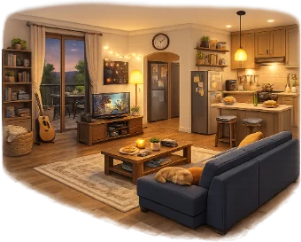 Eigene Wohnung mit Wohnzimmer und Küche