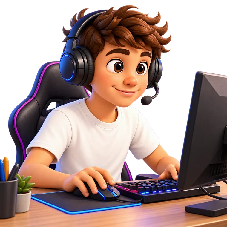 A teenager at his desk with a laptop